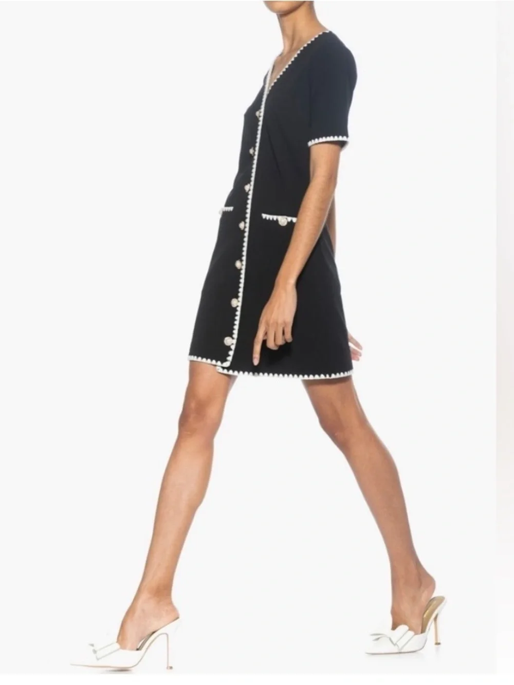 Alexia Admor Jaiya Black Short Sleeve V-Neck Shirt Dress White Trim. Size 12